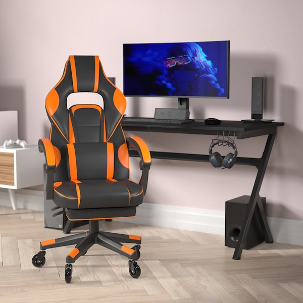 Flash Furniture Orange LeatherSoft Gaming Chair with Skater Wheels CH-00288-OR-RLB-GG - main